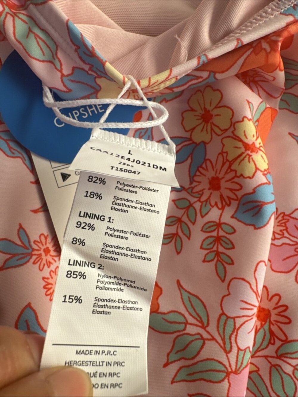 NWT cupshe one piece swimsuit large womens Retro Floral pink orange blue Runched - Picture 8 of 10
